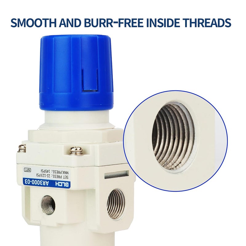 BLCH 3/8" NPT Air Pressure Regulator - Air Regulator for Compressor,Air Compressor Regulator Air Drying System AR3000-03 Gauge 0-160 PSI - Image 4